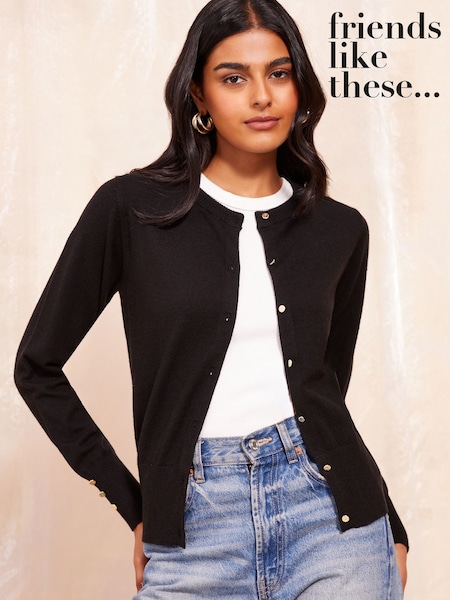 črna - Friends Like These Crew Neck Cardigan (P66765) | € 35