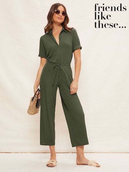 Friends Like These Jersey Short Sleeve Button Up Wide Leg Jumpsuit (P67301) | €24