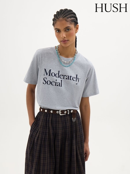 Grey - Hush Moderately Social Graphic T-shirt