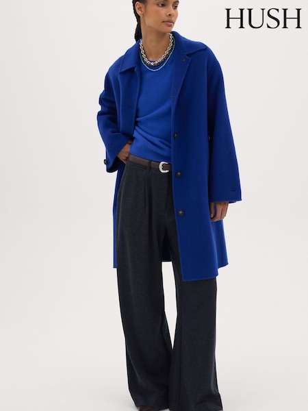 Bleu - Manteau de voiture double face en pure laine Hush Suri