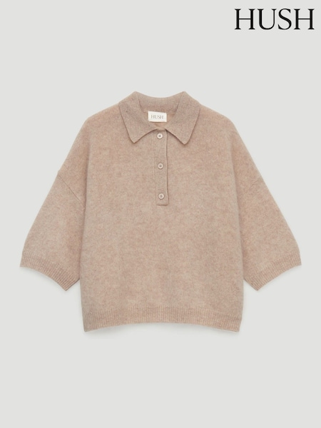 Natural - Hush Ziggy Brushed Wool Polo T-shirt