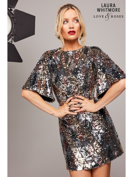 Silber - Love & Roses Flutter Sleeve Sequin Empire Mini Dress (P69928) | 23 €
