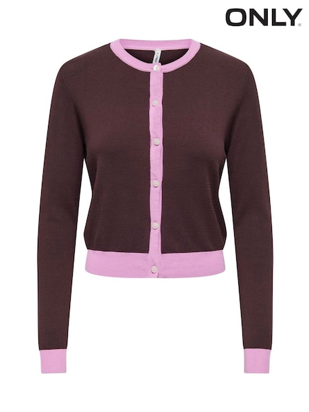 Purple - Only Contrast Trim Button Through Cardigan