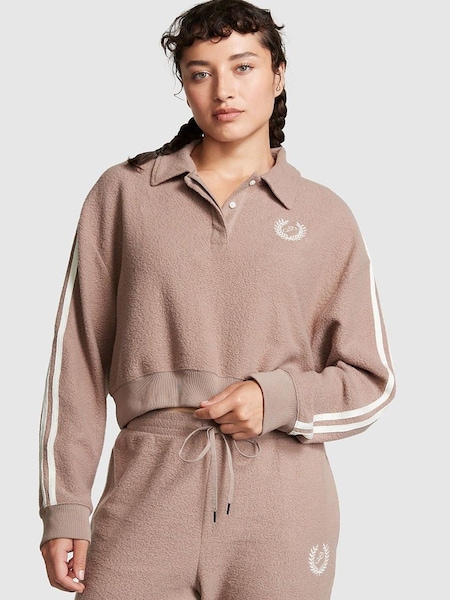 Victoria's Secret PINK Iced Coffee Brown Reverse Fleece Polo Sweatshirt (P71173) | €31
