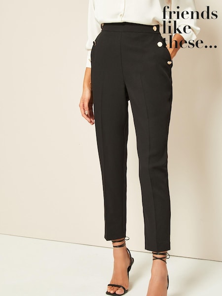 Negru - Pantaloni Friends Like These conici cu nasturi în talie (P71546) | 125 LEI