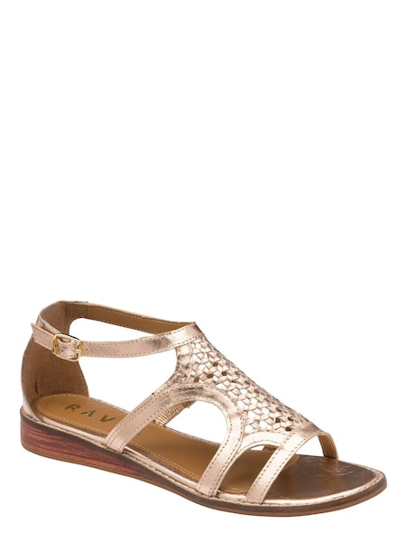 Gold - Ravel Gladiator Ladies Leather Low Wedge Sandal (P74541) | 20 €