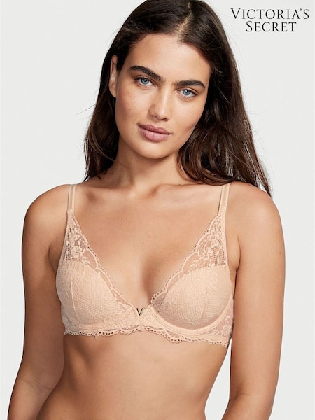 Victoria's Secret Champagne Nude Lace Half Pad Plunge Bra (P74815) | €20.50