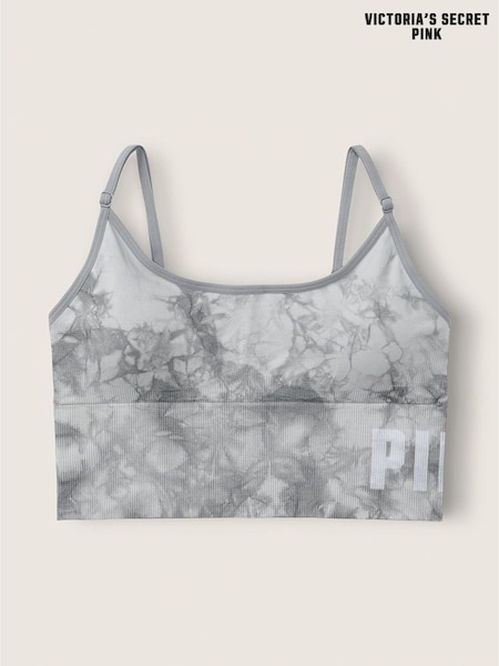 Victoria's Secret PINK Grey Tint Batik Tie Dye Seamless Lightly Lined Low Impact Sport Crop Top (P75844) | €11.50