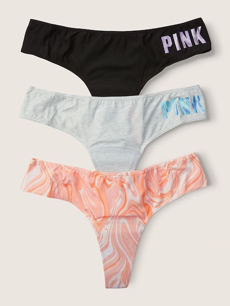 Victoria's Secret PINK Black/Grey/Orange Logo Thong Period Pant Knickers Multipack (P76085) | €24