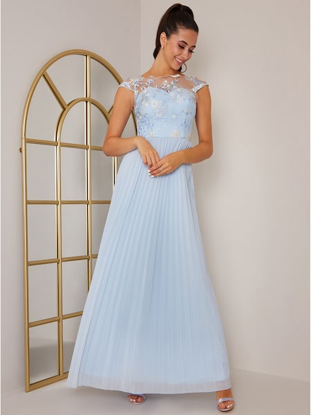 Chi Chi London Light Blue Cap Sleeved Embroidered Bodice Maxi Dress (P77181) | € 86