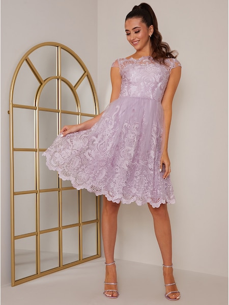 Chi Chi London Cap Sleeved Embroidered Scallop Hem Midi Dress (P77454) | €25