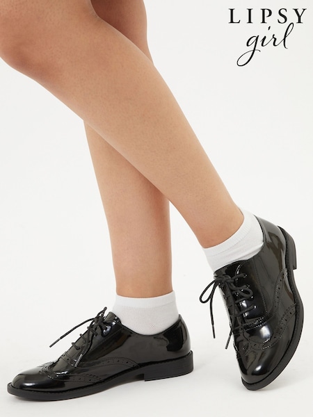 Lipsy Lace Up Flat Patent Brogue School Shoe (P80084) | 125 LEI - 151 LEI