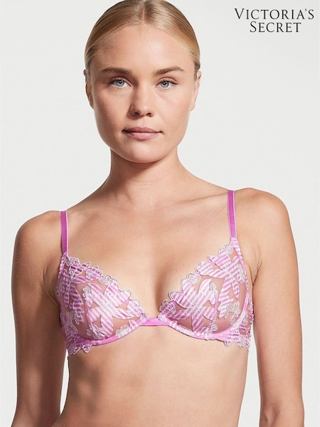 Victoria's Secret Berry Gelato Pink Floral Embroidered Lace Unlined Demi Bra (P81068) | €17