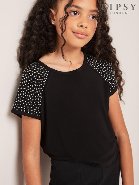 Lipsy Diamonte Sleeve T-Shirt (P82296) | ‏20 د.إ.‏ - ‏ 28‏ د.إ.