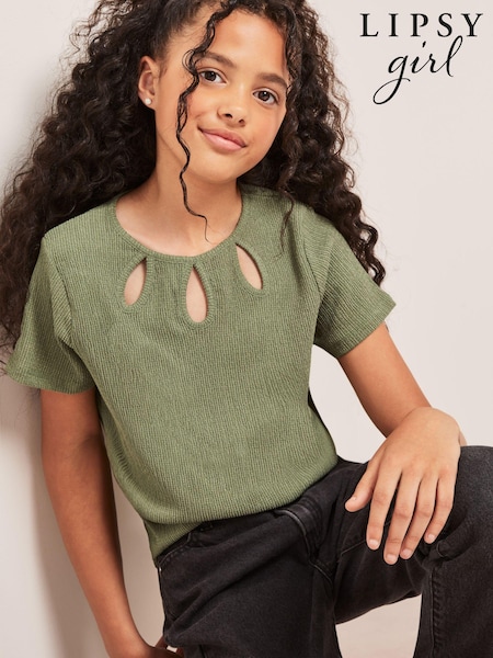 Зеленый хаки - Lipsy Eyelet Short Sleeve Top (5-16yrs) (P82300) | €7 - €11