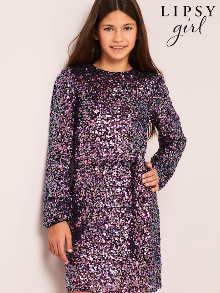 Lipsy Purple Sequin Party Shift Dress (P82541) | €11 - €13