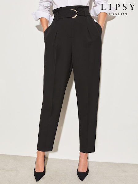 Lipsy Black Petite Paperbag Wide Leg Belted Tailored Trousers (P82667) | € 13