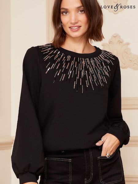 Love & Roses Black Beaded Embellished Sweatshirt (P82705) | €33