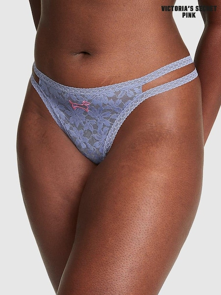 Victoria's Secret PINK Dusty Iris Blue Dog Lace Strappy Thong Knickers (P82920) | €4.50
