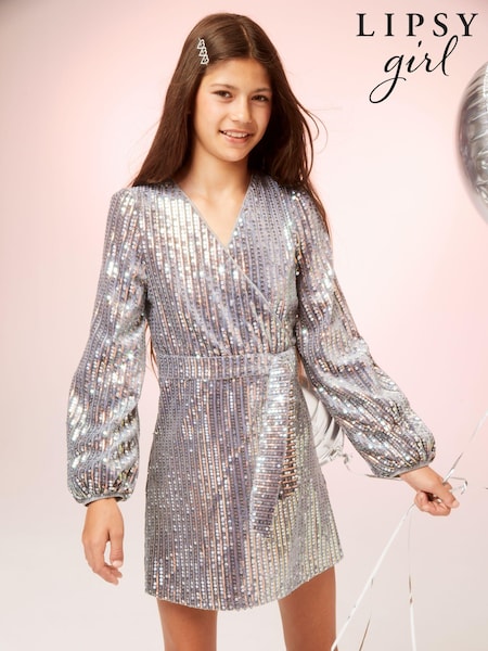 Lipsy Grey Sequin Velvet Wrap Front Dress (P84610) | € 24 - € 28