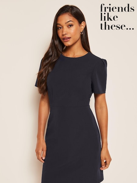 Friends Like These Navy Blue Short Sleeve Tailored Shift Dress (P84740) | €18.50