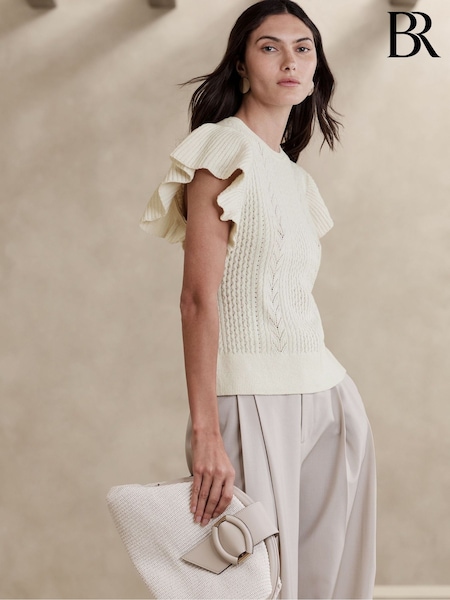 Banana Republic White Junie Short Sleeve Wool Knitted Top (P85342) | €55
