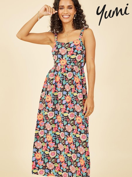 Yumi Pink Multi Retro Floral Midi Dress (P86185) | €21