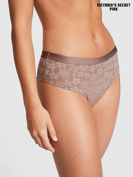 Victoria's Secret PINK Iced Coffee Brown Tossed Floral Lace Cheekster Knickers (P86451) | €4.50