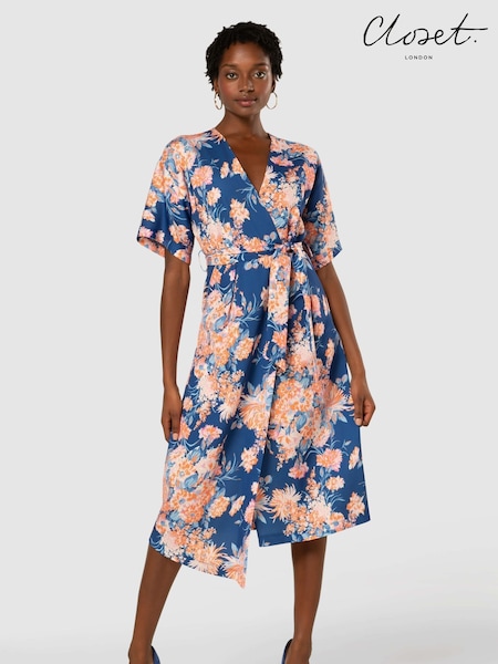 Closet Blue Multi Floral Print London Kimono Aline Dress (P86508) | €72