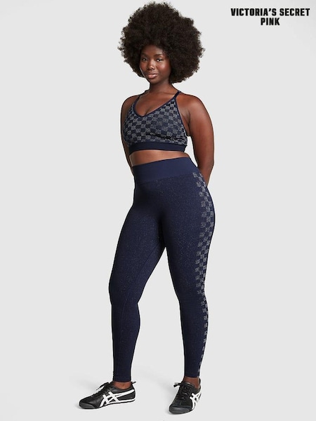 Victoria's Secret PINK Midnight Navy Blue Checkered Seamless Workout Legging Shine (P86599) | €20.50