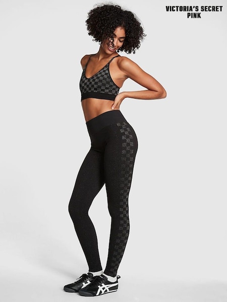 Victoria's Secret PINK Pure Black Checkered Seamless Workout Legging Shine (P86601) | €21.50