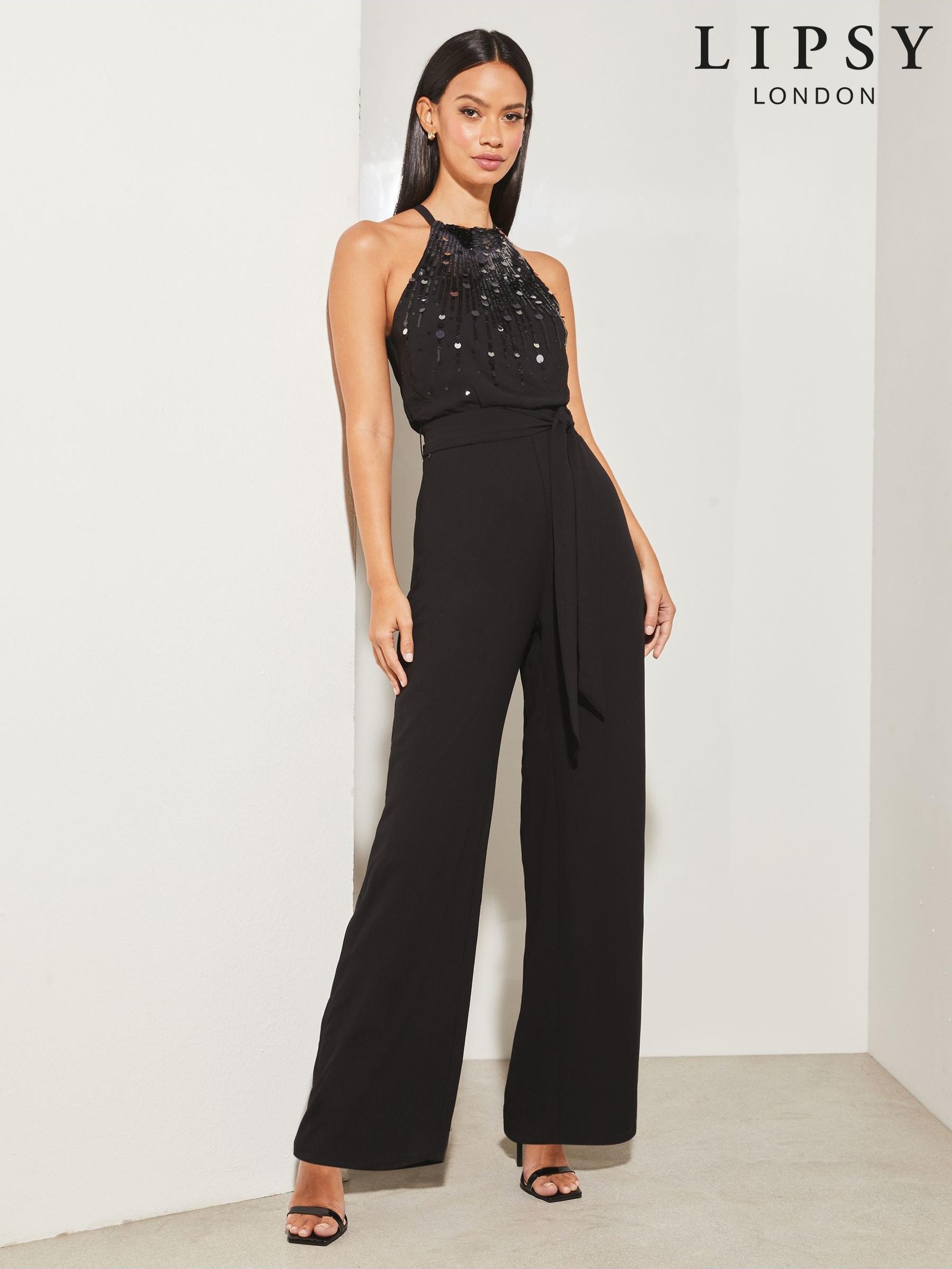 Lipsy bandeau jumpsuit with sequin detail in black sales