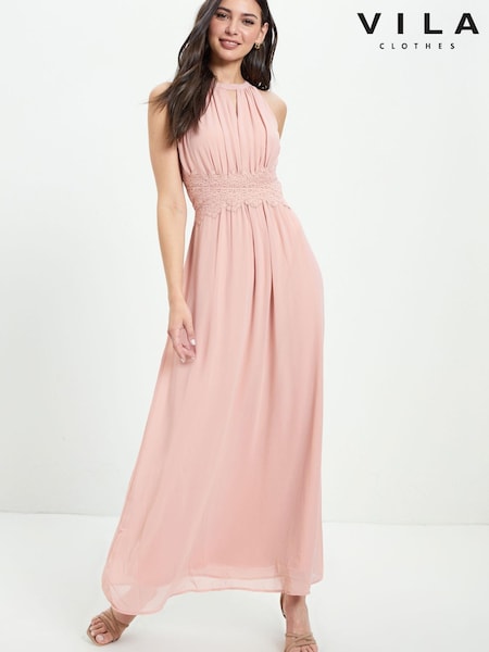Vila Light Pink Halter Neck Tulle Maxi Dress (P87562) | €23