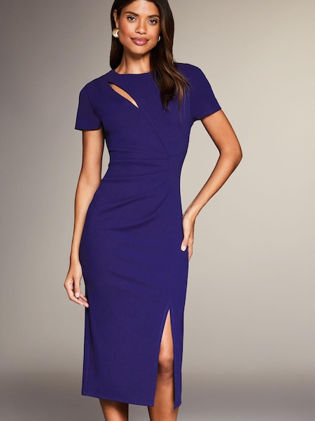 Lipsy Navy Blue Petite Cut Out Ruched Short Sleeve Bodycon Dress (P88278) | €34
