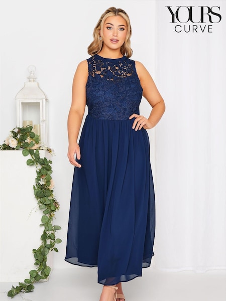Синий - Yours Curve Lace Sweetheart Maxi Dress (P88962) | €39