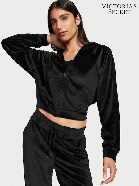 Victoria's Secret Black Velour Lounge Zip Up Hoodie (P89628) | €25