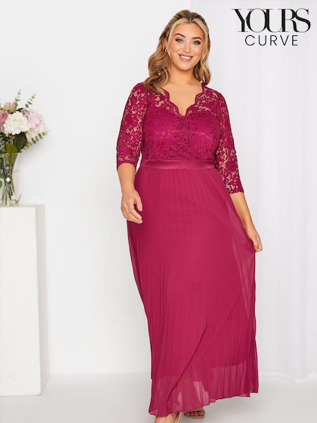 Красный - Yours Curve Long Sleeve Wrap Lace Dress (P90190) | €44