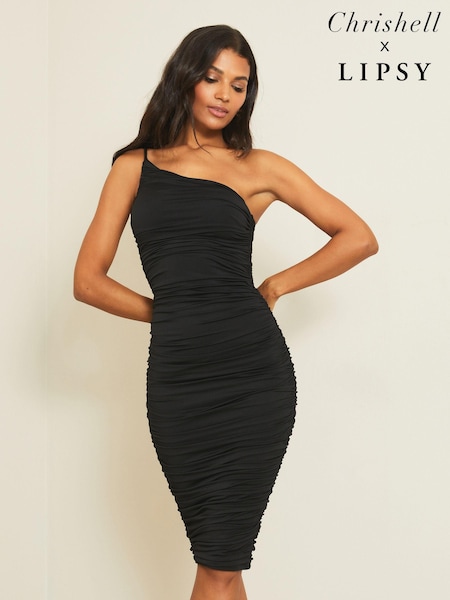 Lipsy Black One Shoulder Slinky Midi Dress (P91548) | €9