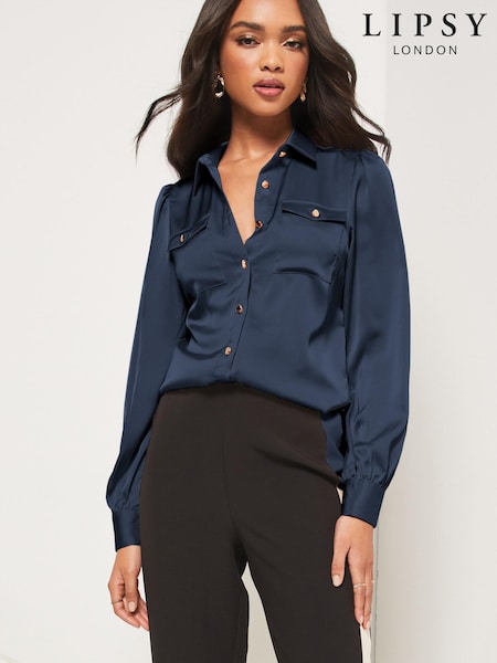 Lipsy Navy Front Pocket Button Through Shirt (P92713) | €13.50