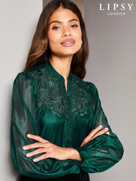 Lipsy Green Long Sleeve Sheer Artwork Button Through Shirt (P93307) | € 42
