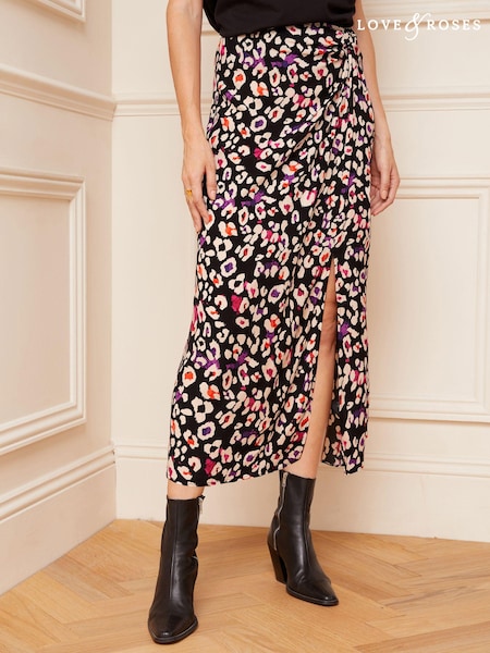 Animal negru - Fustă midi cu model răsucit Love & Roses (P93631) | 125 LEI