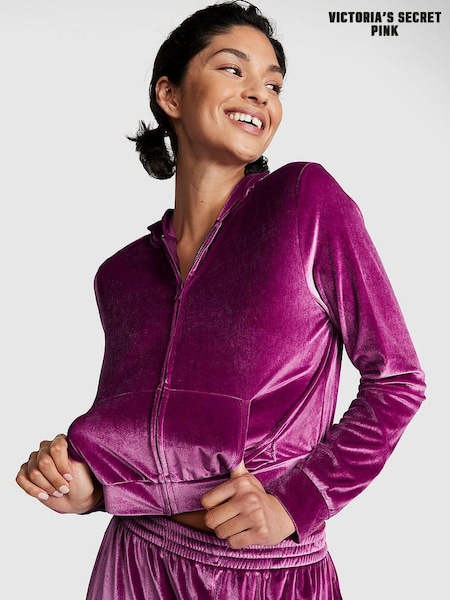 Victoria's Secret PINK Vivid Magenta Pink Velour Logo Shine Hoodie (P95656) | €29