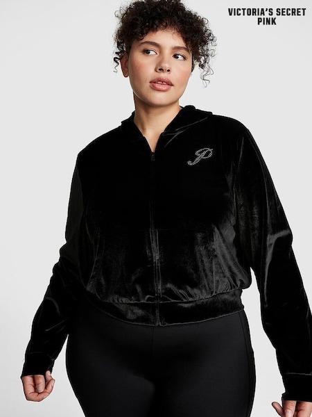 Victoria's Secret PINK Pure Black Velour Logo Shine Hoodie (P95657) | €29