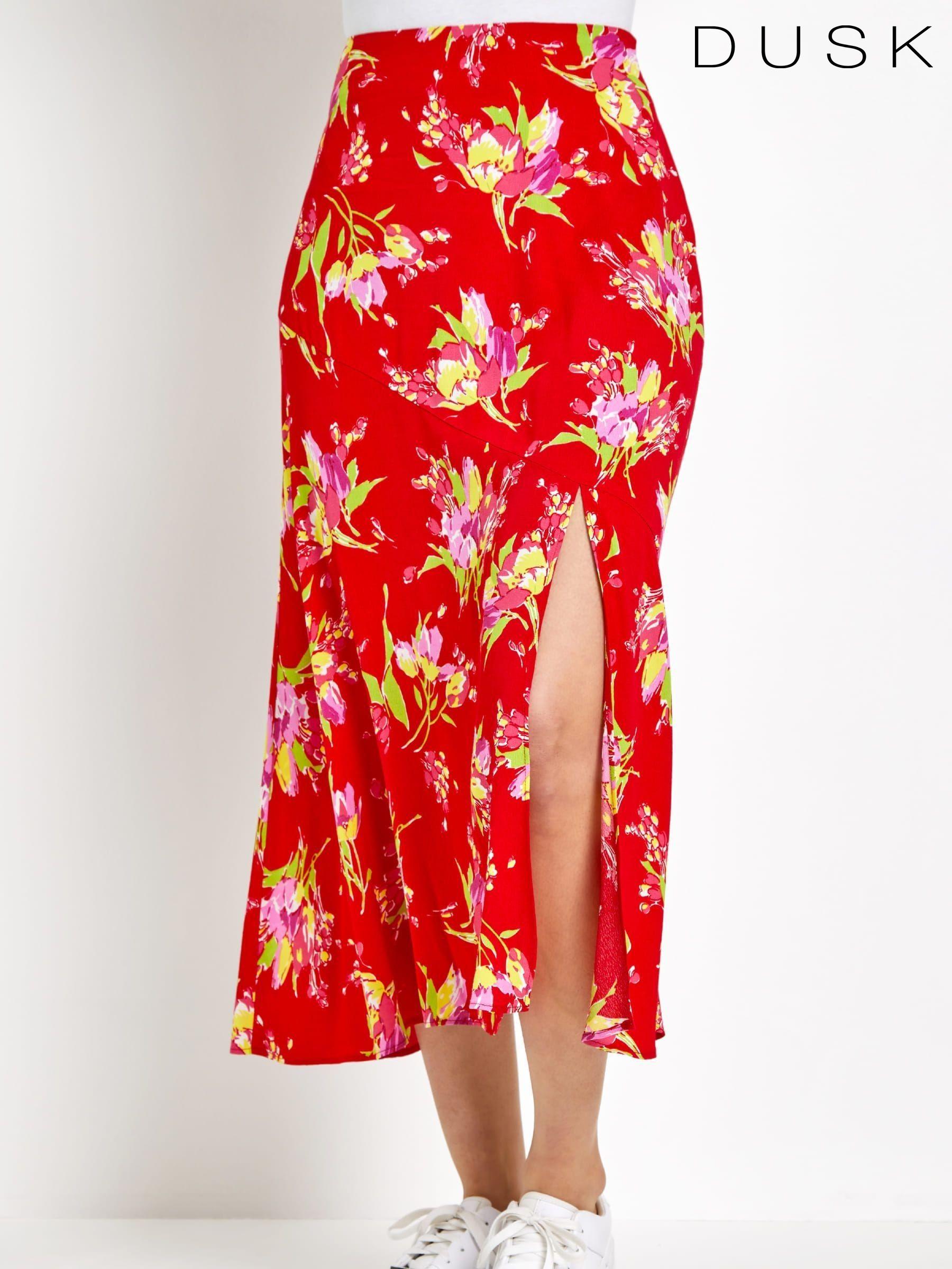 Red flower midi skirt outlet