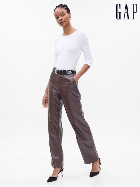 Gap Brown Mid Rise Faux-Leather Loose Trousers (P96917) | €22