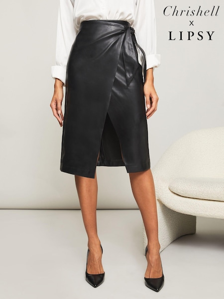 Lipsy Black Faux Leather Wrap Midi Skirt (P96955) | €22.50