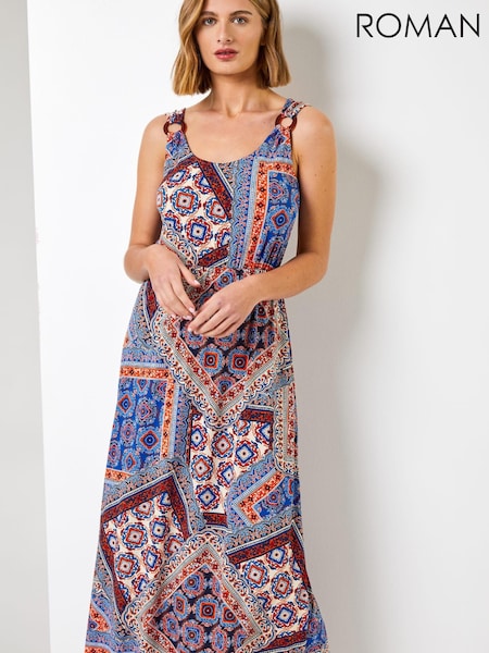 Roman Blue Geo Print Ring Detail Maxi Dress (P97144) | €23