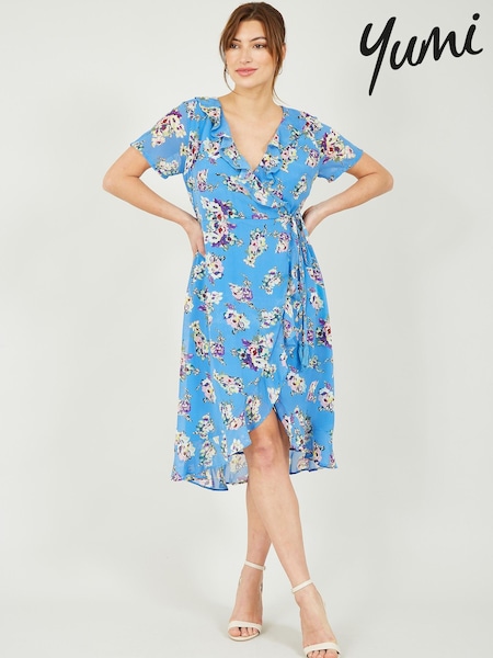 Yumi Blue Floral Print Wrap Midi Dress (P97256) | €31