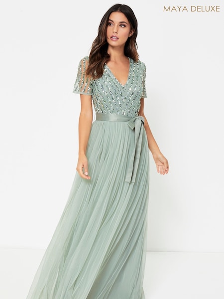 Maya Green Petite Chevron Sequin Maxi Dress (P97412) | €73