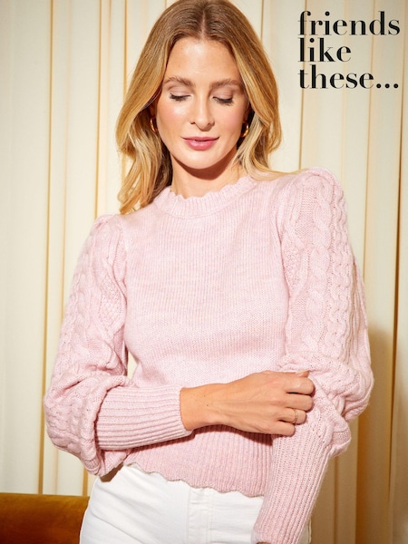 Friends Like These Pink Cable Knit Long Sleeve High Neck Jumper (P98477) | €25